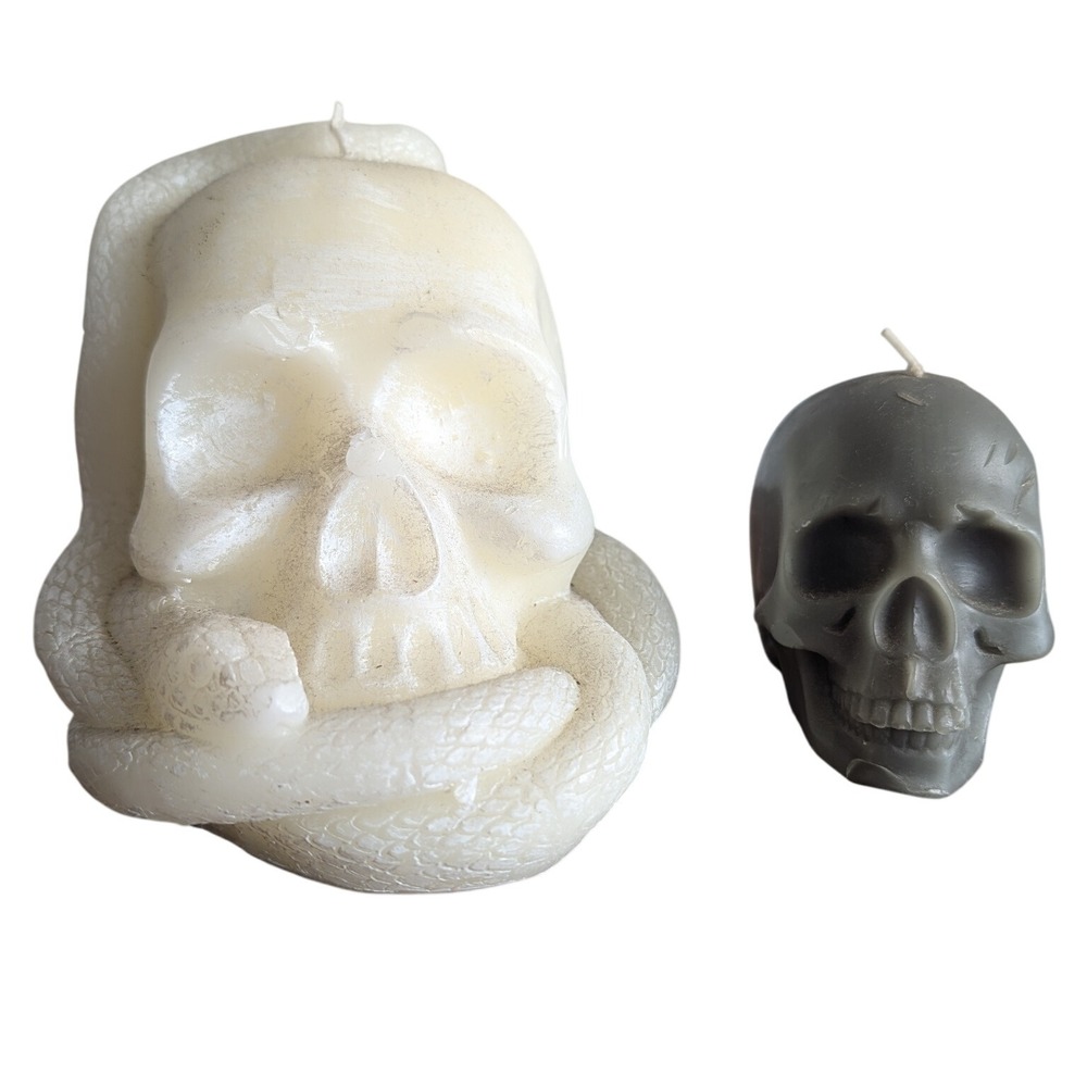 2 Skull Candles White Grey Serpent unscented Goth Spooky‎ Alt Baddie